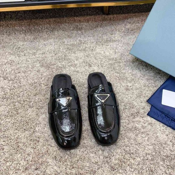 

slippers 2021 summer new patent mueller shoes lazy flat sandals baotou half slippers zly, Black