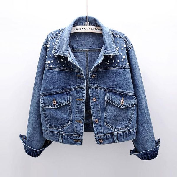 

women's jackets short jean jacket women denim coats female casual beading pockets design spring autumn winter clothes casaco feminino, Black;brown