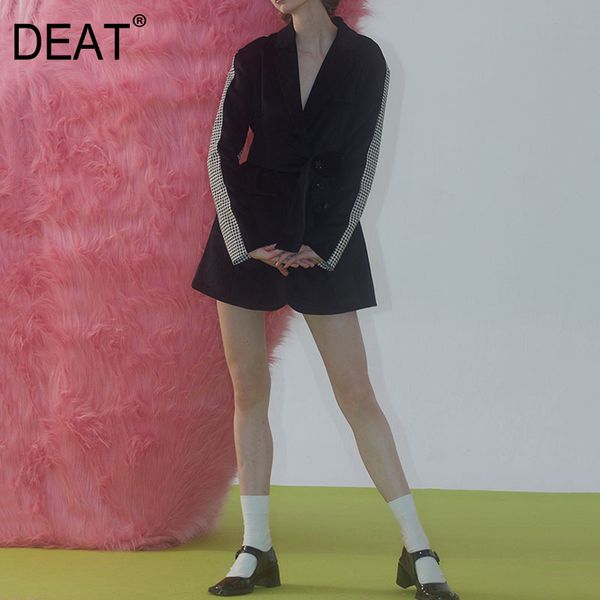 

women black spliced plaid corduroy retro blazer notched long sleeve fashion tide spring autumn 7d0658 210421, White;black