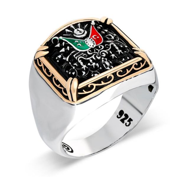 

cluster rings sterling silver ring 925 for men real pure 10 variations stamped turkish jewelry, Golden;silver