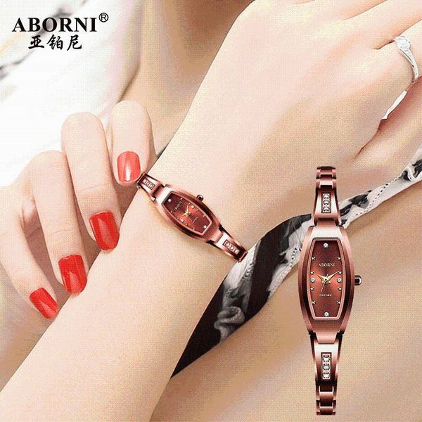 

wristwatches genuine premium brand ladies watches quartz tungsten steel bracelet women's watch waterproof korean fashion diamond, Slivery;brown