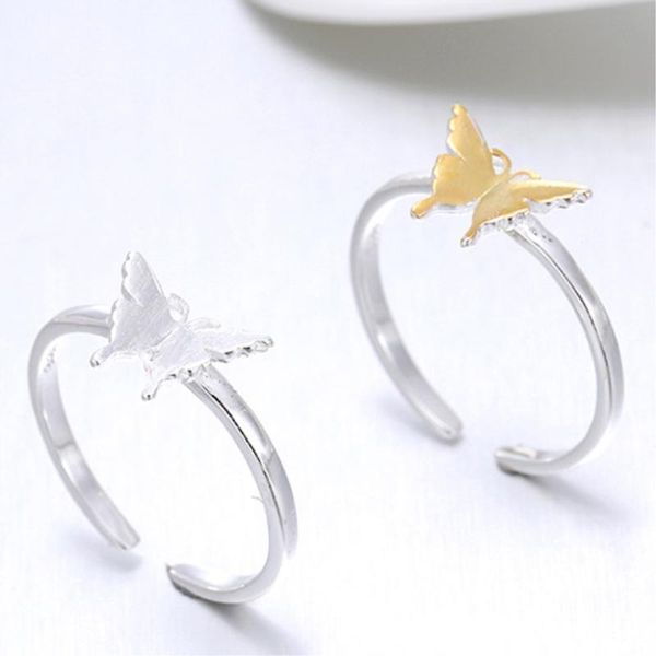 

cluster rings cute mini butterfly 925 sterling silver sweet fresh temperament personality fashion female resizable opening sri135, Golden;silver