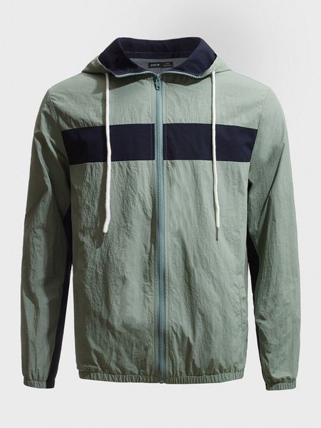 

men colorblock zip up drawstring hooded jacket i1no#, Black;brown