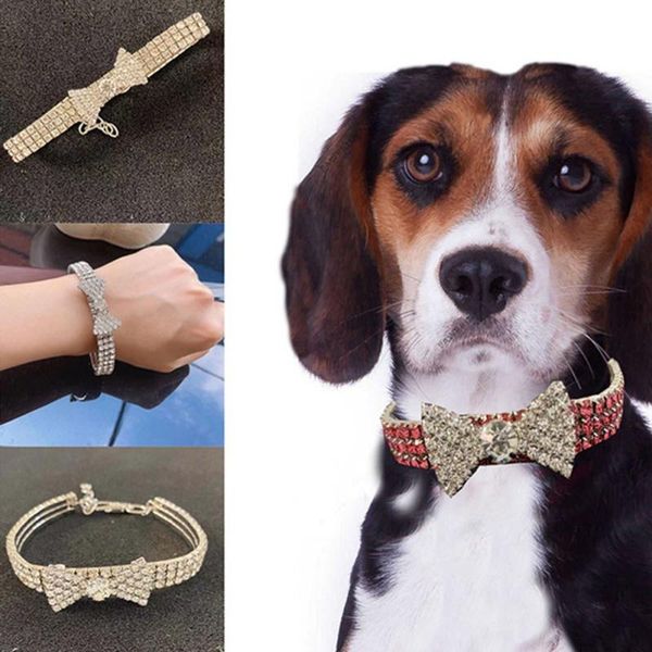 

dog collars & leashes crystal diamond bling bowknot collar puppy pet shiny full rhinestone necklace for small dogs cat accessories