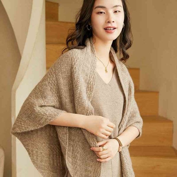 

women's cape autumn and winter women's shawl jacket pure cashmere thick warm scarf yj3y, Black