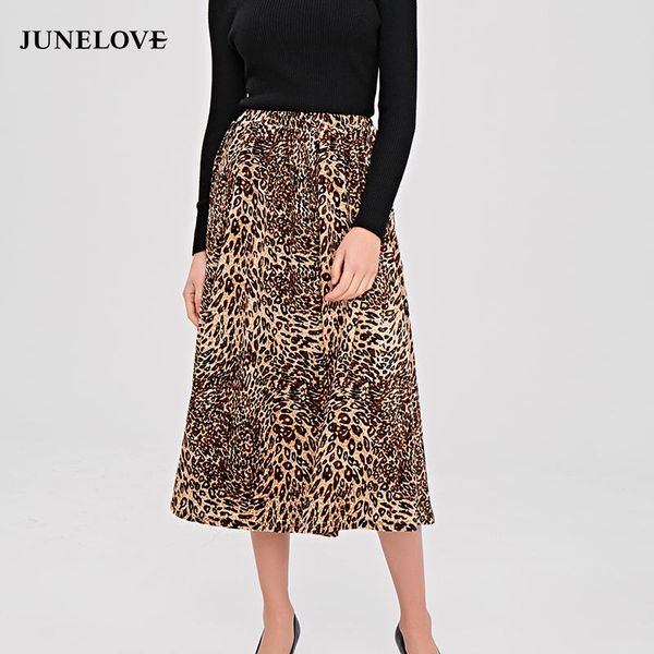 

skirts junelove women leopard maxi long vintage female animal print velvet casual elastic lady pleated bottoms, Black
