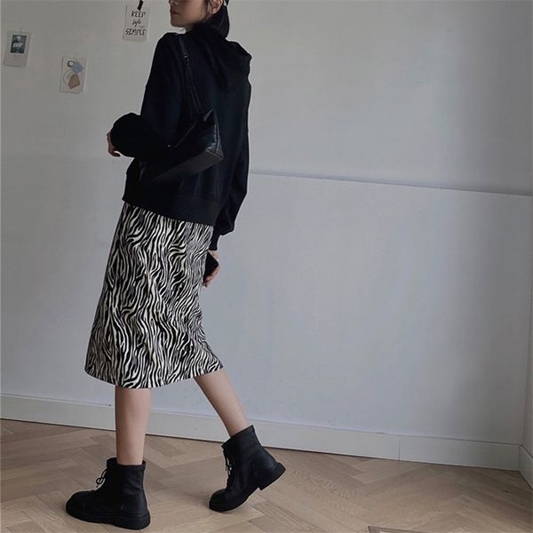 

summer women's skirts casual zebra print high waist skirt 210430, Black