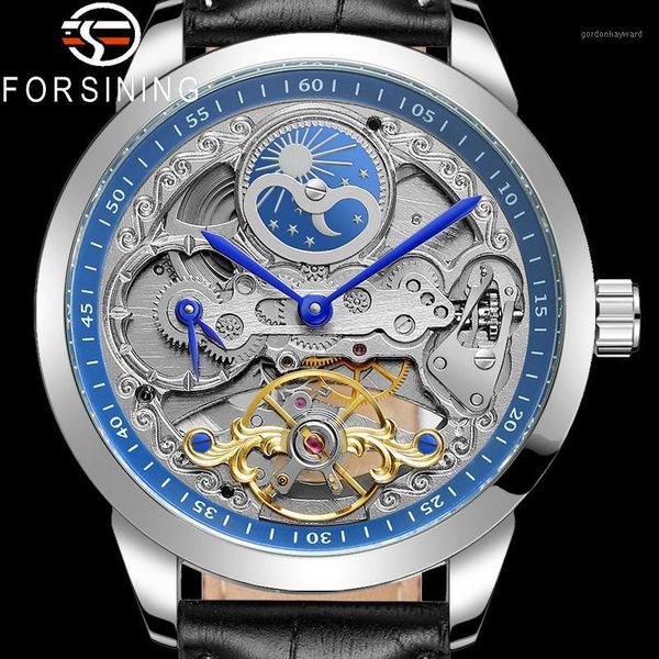 

tourbillon automatic mechanical men wristwatch military sport skeleton male clock man watch gift 8191 wristwatches, Slivery;brown