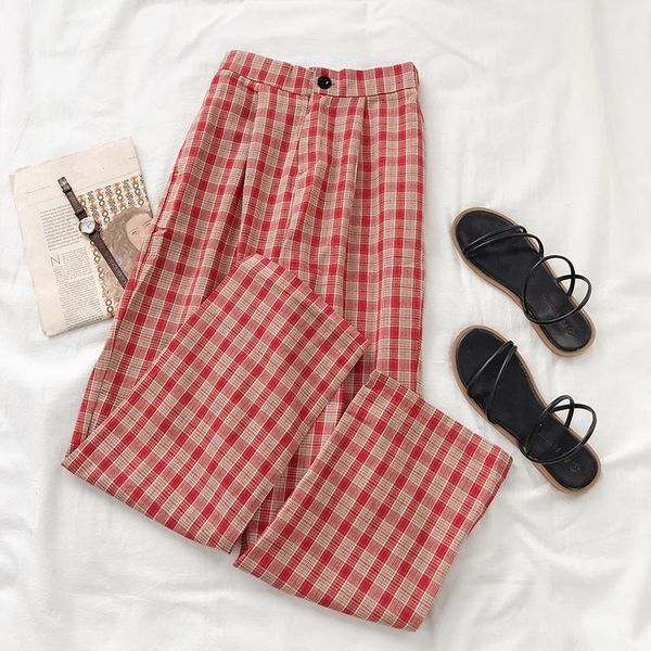 

women's pants & capris ins plaid wide leg summer vertical high waist casual long, Black;white