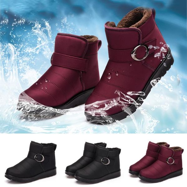 

boots women's snow women winter 2021 ankle short bootie waterproof platform shoes with fur#3, Black