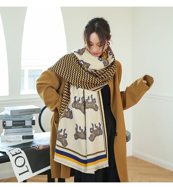Dicke Warme Weibliche Decke Stolen Frauen Winter Kaschmir Schal Design Komfortable Touch Print Pashmina Schals und Wraps 264YY