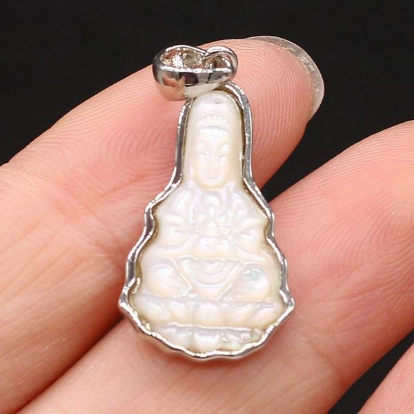 

charms natural shell guanyin bodhisattva wrapped white pendant handmade for jewelry making diy necklace size 15x25mm, Bronze;silver