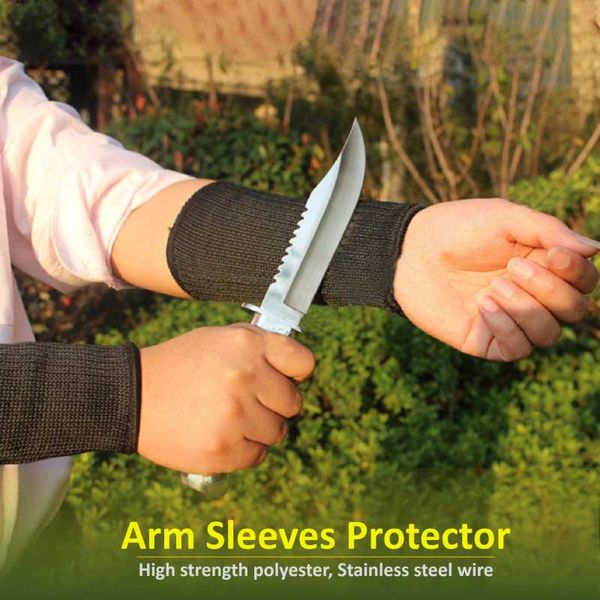

pair cut-resistant arm sleeves protector level 5 anti-cutting wrist armband for working safety worker gardener high-strength elbow & knee pa, Black;gray