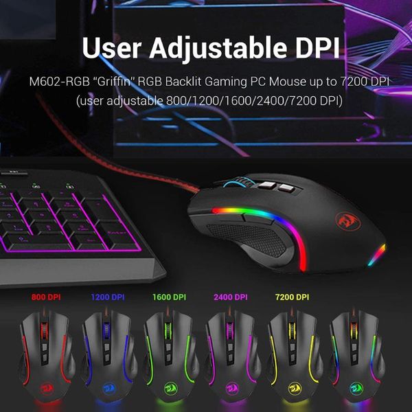 

buttons adjustable gaming mouse 7200 dpi redragon usb wired 5 gears m602a-rgb for office caring computer supplies mice