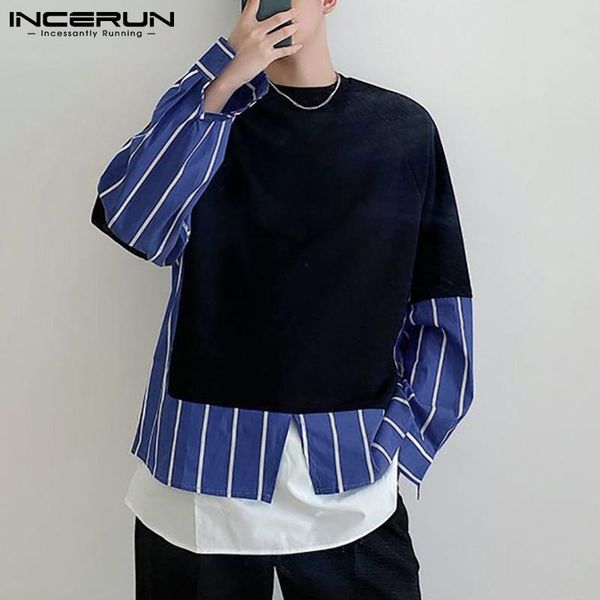 

men's hoodies & sweatshirts 2021 fashion men striped patchwork o neck korean long sleeve streetwear casual pullovers s-5xl incerun, Black