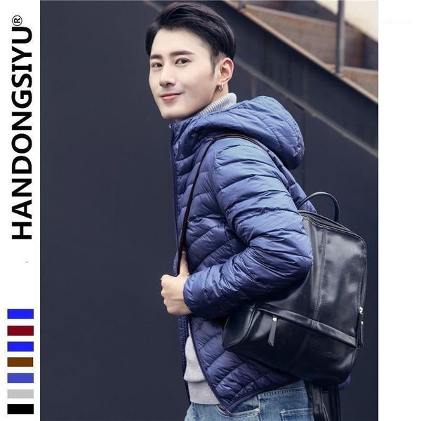 

men's down & parkas brand autumn winter light jacket fashion hooded short large ultra-thin lightweight youth slim coat jackets, Black