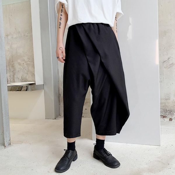 

men's pants men summer asymmetric design hip hop punk harem streetwear mens elastic waist casual joggers nightclub stage costume, Black
