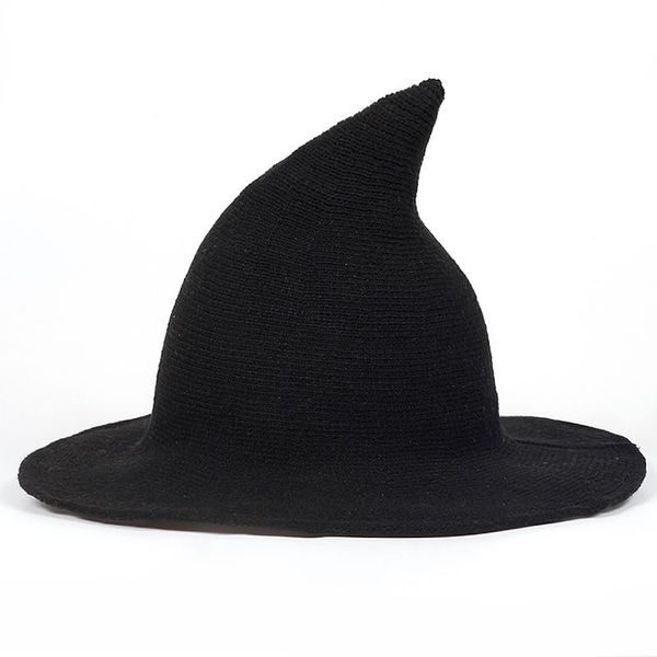 

cloches spiky witch hat foldable cap women winter thick wool caps knit spiked outdoor bucket hats 2021, Blue;gray