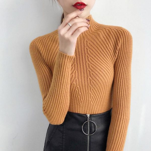 

women's sweaters 2021 slim basic turtleneck solid autumn winter sweater pullover women female knitted long sleeve pullovers, White;black
