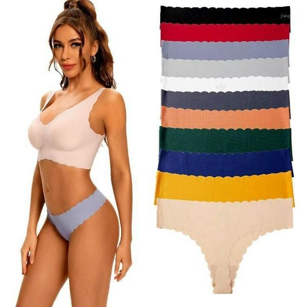 

women's panties european and american code one-piece seamless thread cotton crotch low-waist bikini thong underwear sexy, Black;pink