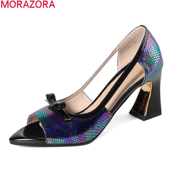 

dress shoes morazora 2021 plus size 34-42 fashion women pumps genuine leather shallow summer party thick high heels ladies, Black