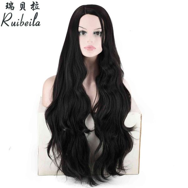

wig women's black medium split long curly hair black rose net, Black;brown