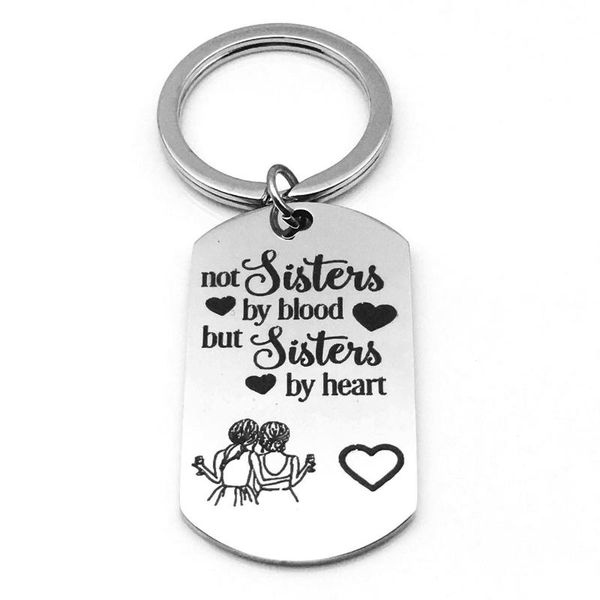 

keychains lettering key chains engraved not sisters by blood but heart keyring friend sister gift jewelry for women girls, Silver