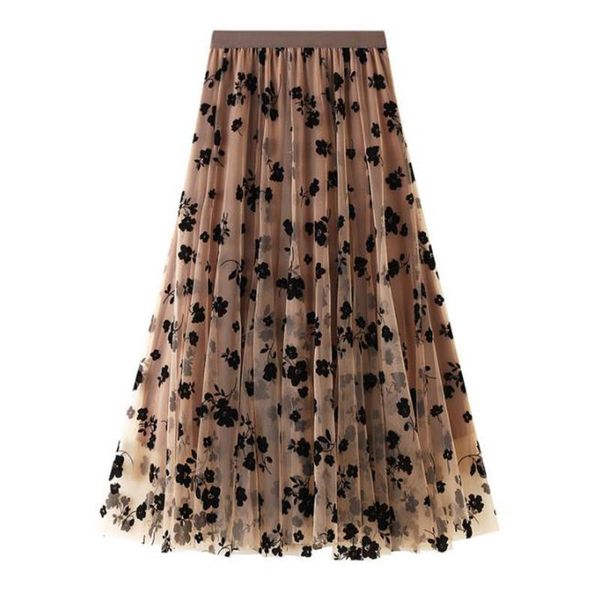

skirts arrival autumn korea fashion women high waist long skirt all-matched casual sweet velvet ball gown 2021, Black
