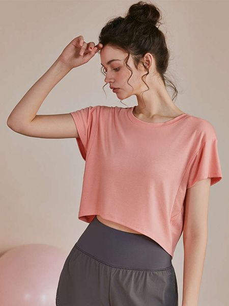 

women's tracksuits tracksuitshigh end yoga sports short sleeve net red loose thin professional running training naked fitness clothes 5, Gray