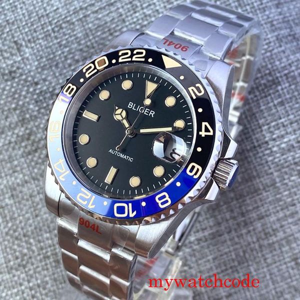 

wristwatches 40mm bliger black dial sapphire crystal japan miyota 8215 pt5000 sub automatic men watch ceramic bezel oyster strap, Slivery;brown
