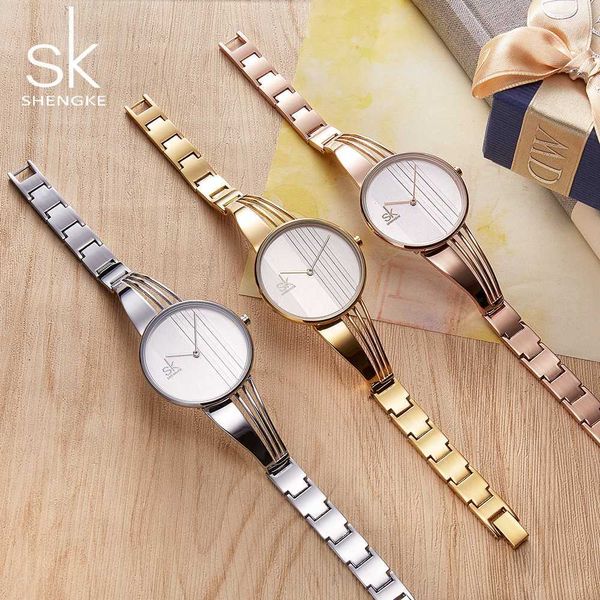 lmjli - Shengke Fashion Orologi da donna placcati in oro Charm Orologio da polso da donna Bracciale Orologio al quarzo da donna Montre Femme Relogio Feminino da donna