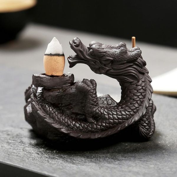 

fragrance lamps incense holder dragon smoke flow ceramics tower cones burner statue figurine gift