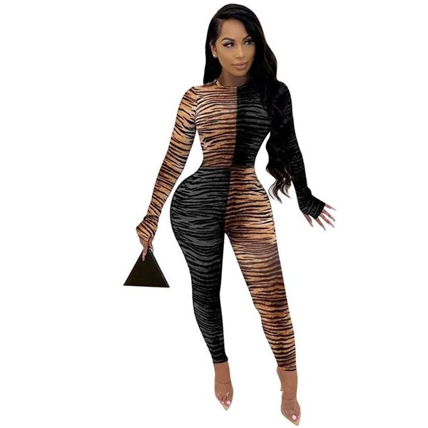 

women's jumpsuits & rompers casual print leopard women jumpsuit color patchwork long sleeve sportwear romper overalls winter clothes, Black;white