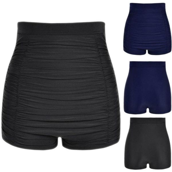 

two-piece suits plus size women solid high ruched waist bikini bottoms swim briefs beach
