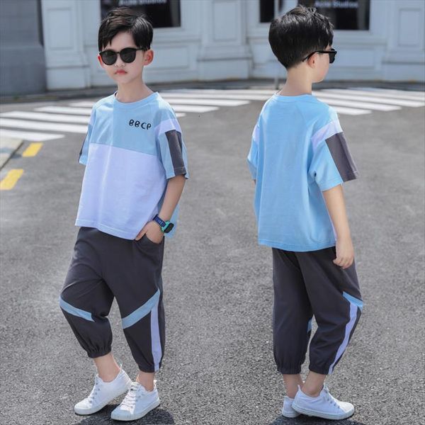 

5 16t boys clothes summer sport clothing set fashion o neck patchwork two pieces suit for children teens high quality, White