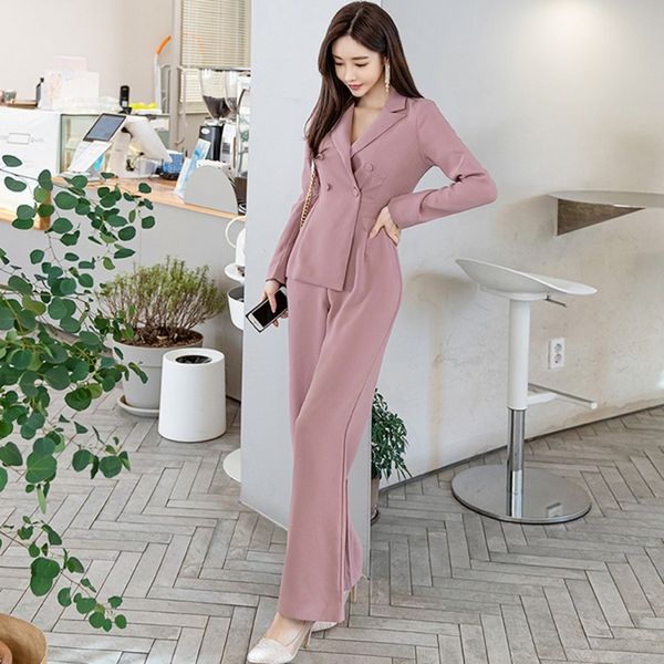 LLZACOOSH Koreanische Stil OL Business Formale Overalls Frauen Schlank Zweireiher Rosa Anzüge Strampler Arbeit Frauen Kleidung 210514