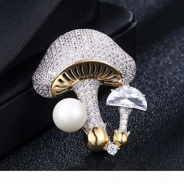 

europe and america fashion pins brooches yellow white gold plated shiny cz mushroom brooch pin for men women nice gift, Gray