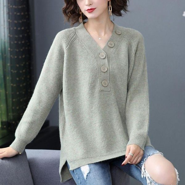 

women's sweaters women sweater 2021 autumn winter casual long sleeve buttons v neck knitted pullovers female jumpers straight knitwear, White;black