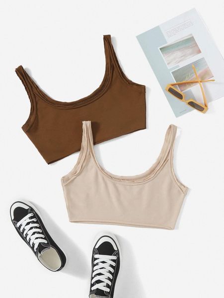 

2pcs solid crop tank g1he#, White