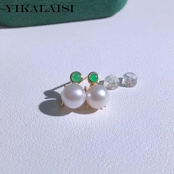 

sterling silver earrings jewelry for women 8-9mm round natural freshwater pearl 2021 wholesales stud, Golden;silver