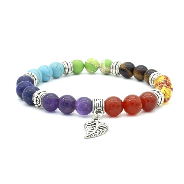 

charm bracelets geometric personality trend in europe and america, versatile seven chakra stone yoga leaf bead bracelet, Golden;silver