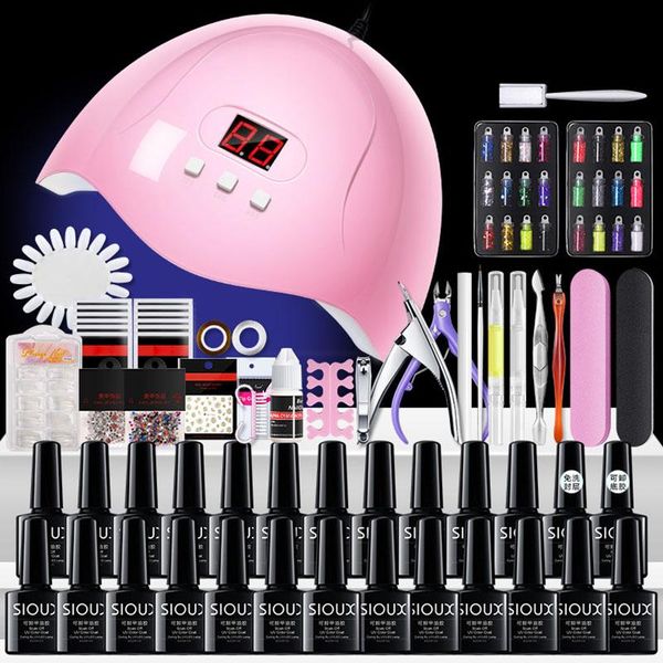 

nail set uv led lamp dryer with 6/10/12/18/24pcs gel polish kit soak off manicure tools decoration remover art kits