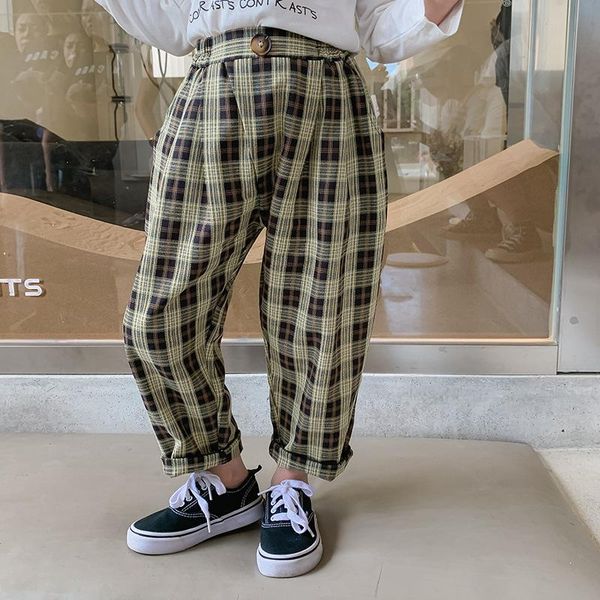 

trousers 2021 autumn arrival girls fashion plaid pants kids korean design, Blue