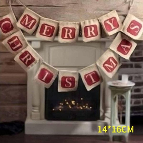 

party decoration christmas red letters linen hanging flags home accessories quality pull flag bunting high supplies p p6f0