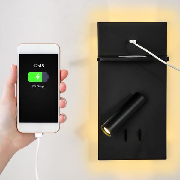 

wall lamp zerouno wireless charger usb bed side reading headboard light for sumsung huawei charging