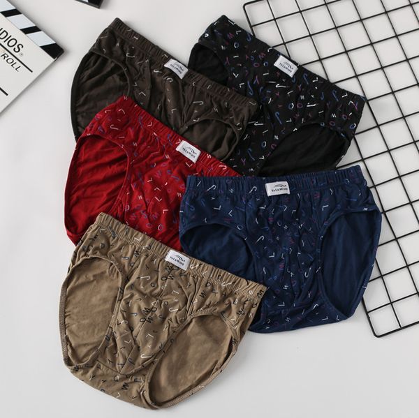 

men's briefs cotton middle waist printing underwear large size, Black;white