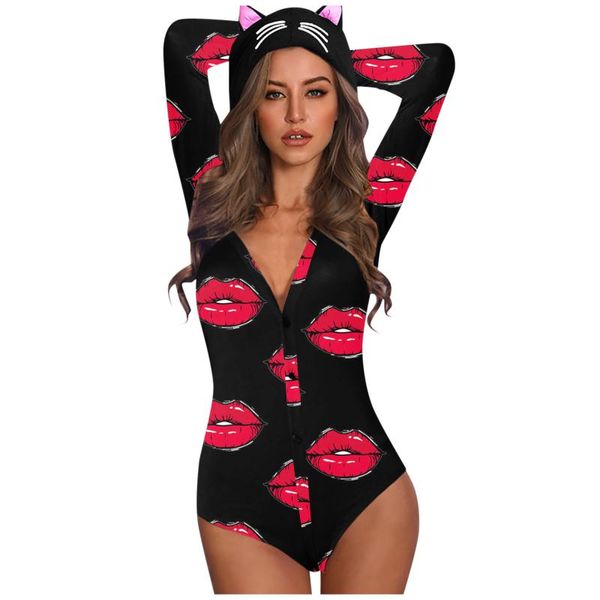 

#b09 backless women's body hooded long sleeve bodysuit women butterfly print suit with ears female bodies mujer jumpsuits & rompers, Black;white