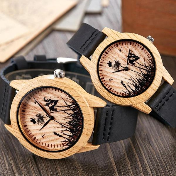

wristwatches creative wood watch men women couple quartz imitate bamboo wooden minimalist watches soft brown leather wrist clock reloj, Slivery;brown