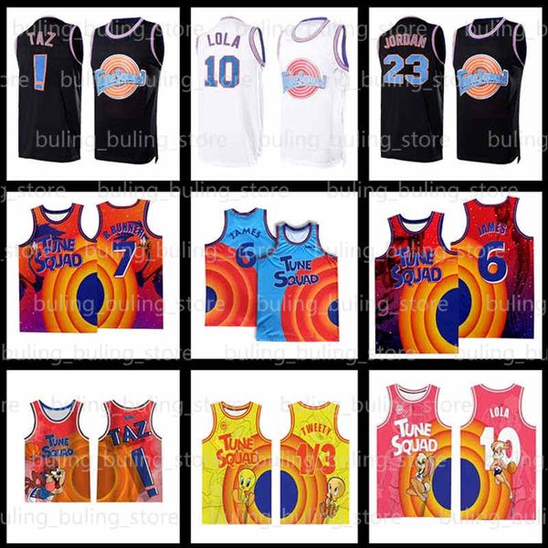 

6 james space jam jersey 2 tune squad 23 michael daffy duck 22 bill murray bugs 10 lola bunny tweety throwback bird taz r.runner basketball, Black;red