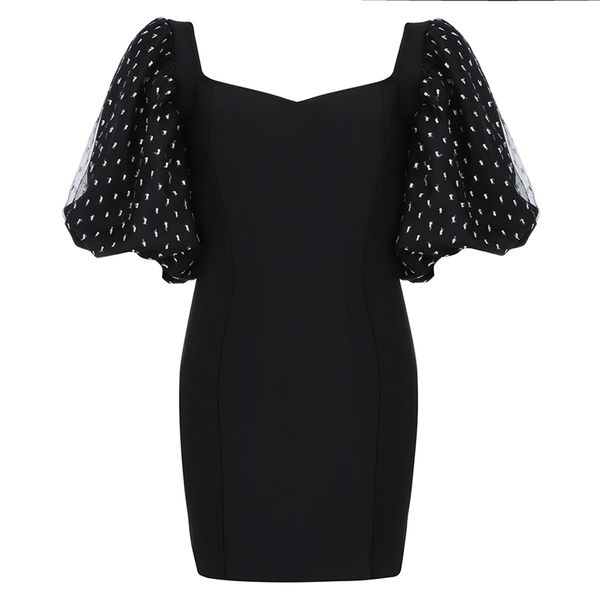 

women bandage dress black puff sleeve bodycon party club celebrity clothing es 210515, Black;gray